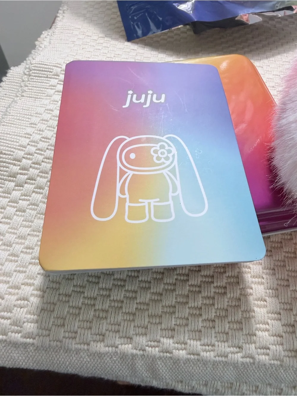 JuJu Plush Bunny Keychain - Pink, Yellow & Cream Fuzzy Charm